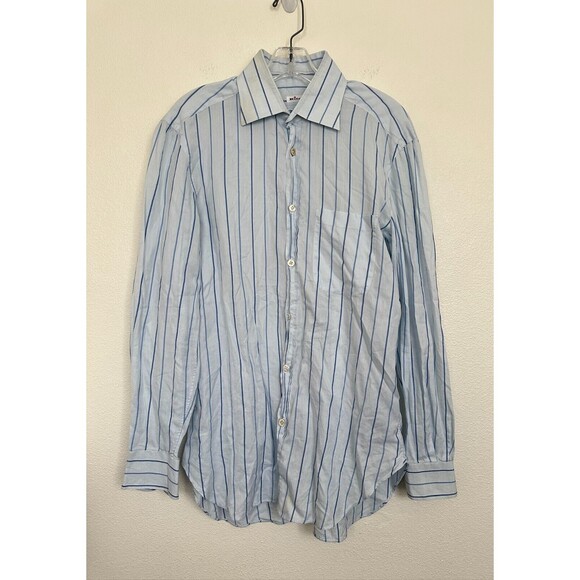 Kiton Vintage Striped Button Down Shirt Blue Collared Long Sleeve Men's 39/15.5 - Picture 1 of 10
